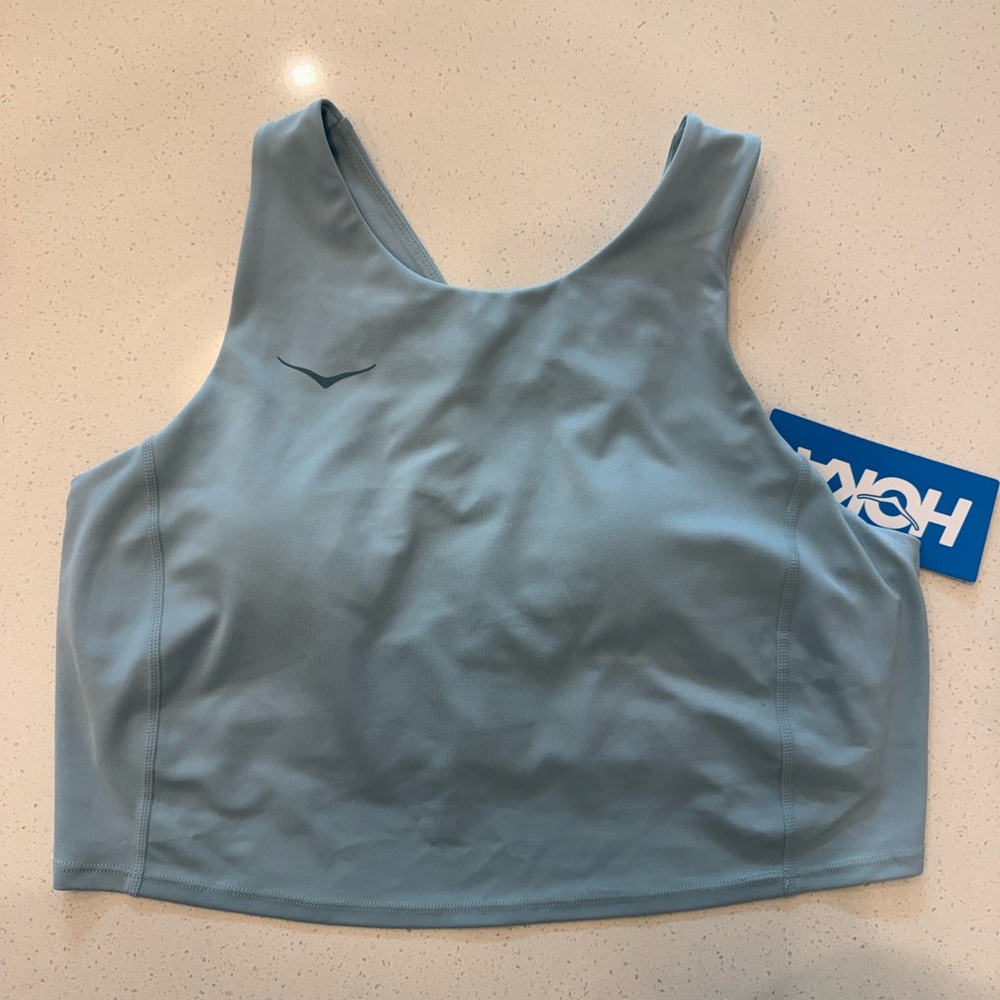 Hoka Elaro Light Blue Racerback Sports Crop Bra LARGE NWT